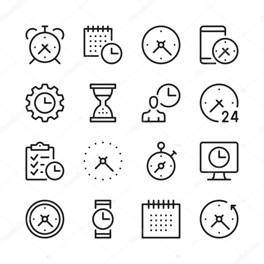 Time line icons set. Modern graphic design concepts, simple outline elements collection. Vector line icons