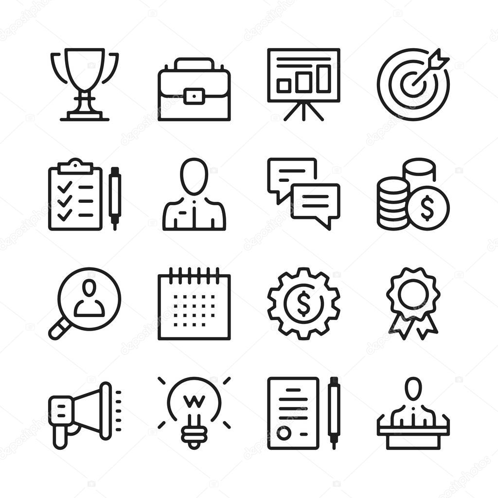 Business line icons set. Modern graphic design concepts, simple outline elements collection. Vector line icons