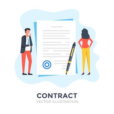 Contract. Flat design. Agreement, business document, deal, financial application, job interview concepts. Vector illustration clipart