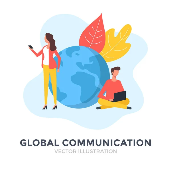 Comunicación Global Diseño Plano Tecnología Digital Mensajería Línea Conceptos Redes — Vector de stock