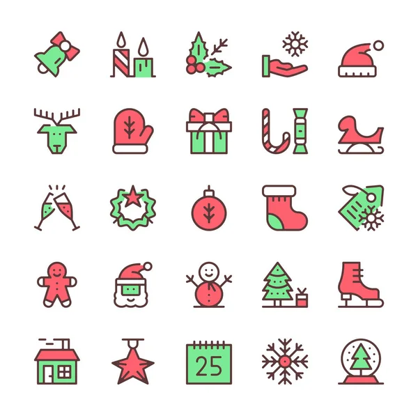 Weihnachtszeilen Icons Gesetzt Umrisssymbole Dünne Linie Design Traditionelle Rote Und — Stockvektor