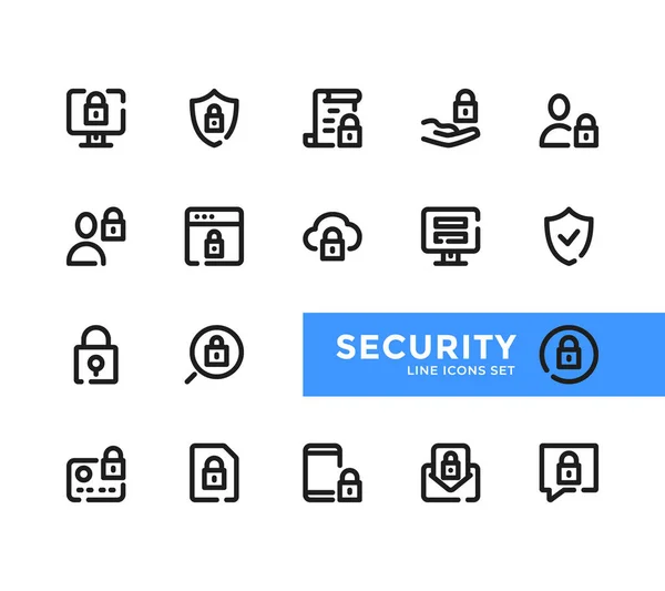 Conjunto Iconos Línea Seguridad Pixel Perfecto Colección Símbolos Contorno Moderno — Vector de stock