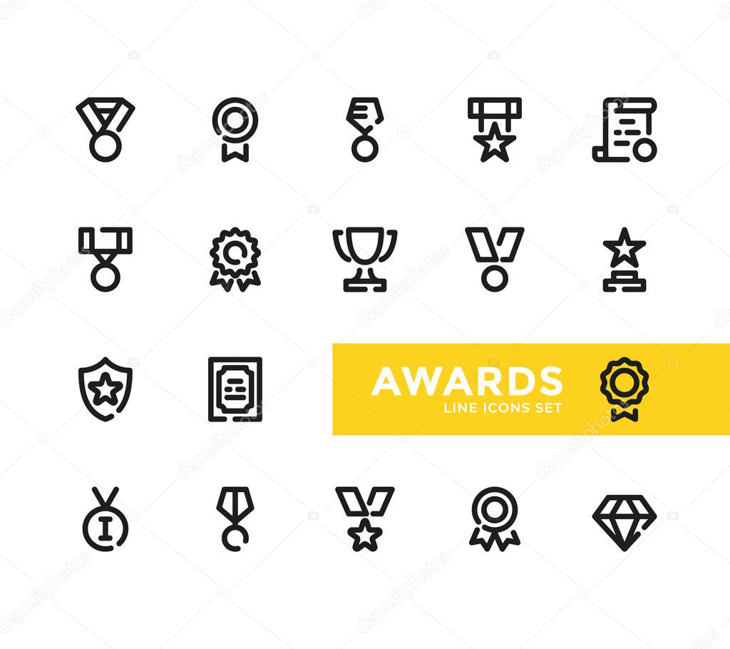Awards line icons set. Pixel Perfect. Modern outline symbols collection, minimal style simple linear graphic design elements. Vector line icons