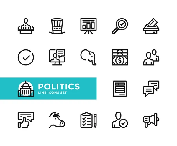 Iconos Línea Vectorial Política Conjunto Simple Símbolos Contorno Elementos Diseño — Vector de stock