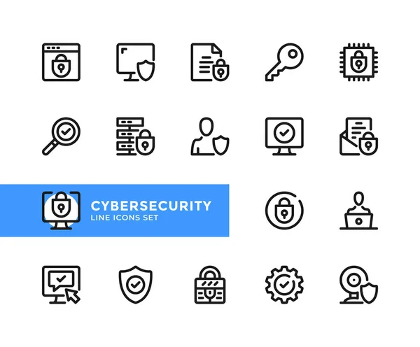 Iconos Línea Vectorial Ciberseguridad Conjunto Simple Símbolos Contorno Elementos Diseño — Archivo Imágenes Vectoriales