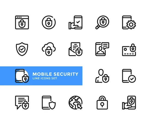 Mobiele Beveiliging Vectorlijn Iconen Eenvoudige Set Van Outline Symbolen Grafisch — Stockvector