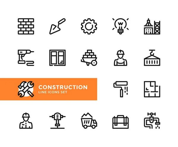 Constructie Vector Lijn Iconen Eenvoudige Set Van Outline Symbolen Grafisch — Stockvector