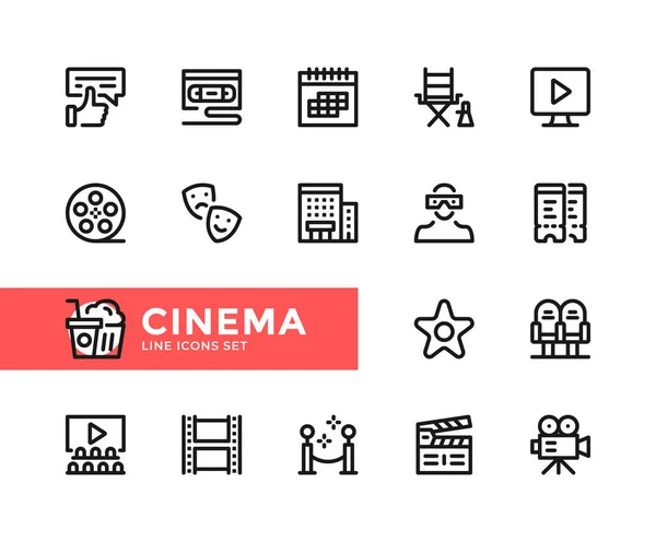 Ícones Linha Vetorial Cinema Conjunto Simples Símbolos Contorno Elementos Design — Vetor de Stock