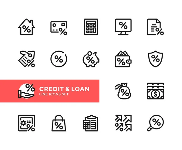 Icônes Ligne Vectorielle Crédit Prêt Ensemble Simple Symboles Contour Éléments — Image vectorielle