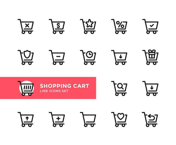 Iconos Línea Vectorial Carrito Compras Conjunto Simple Símbolos Contorno Elementos — Archivo Imágenes Vectoriales