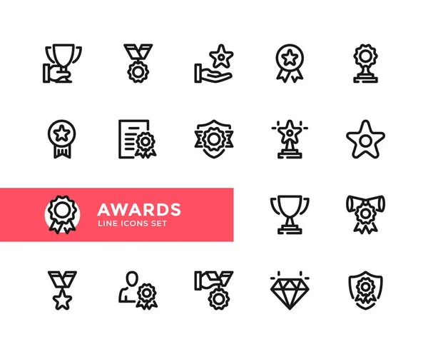 Premios Iconos Línea Vectorial Conjunto Simple Símbolos Contorno Elementos Diseño — Archivo Imágenes Vectoriales