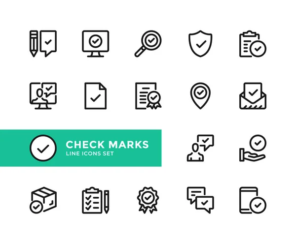 Marcas Verificação Ícones Linha Vetorial Conjunto Simples Símbolos Contorno Elementos Ilustração De Bancos De Imagens