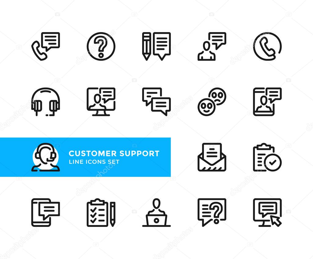 Customer support vector line icons. Simple set of outline symbols, graphic design elements. Pixel Perfect