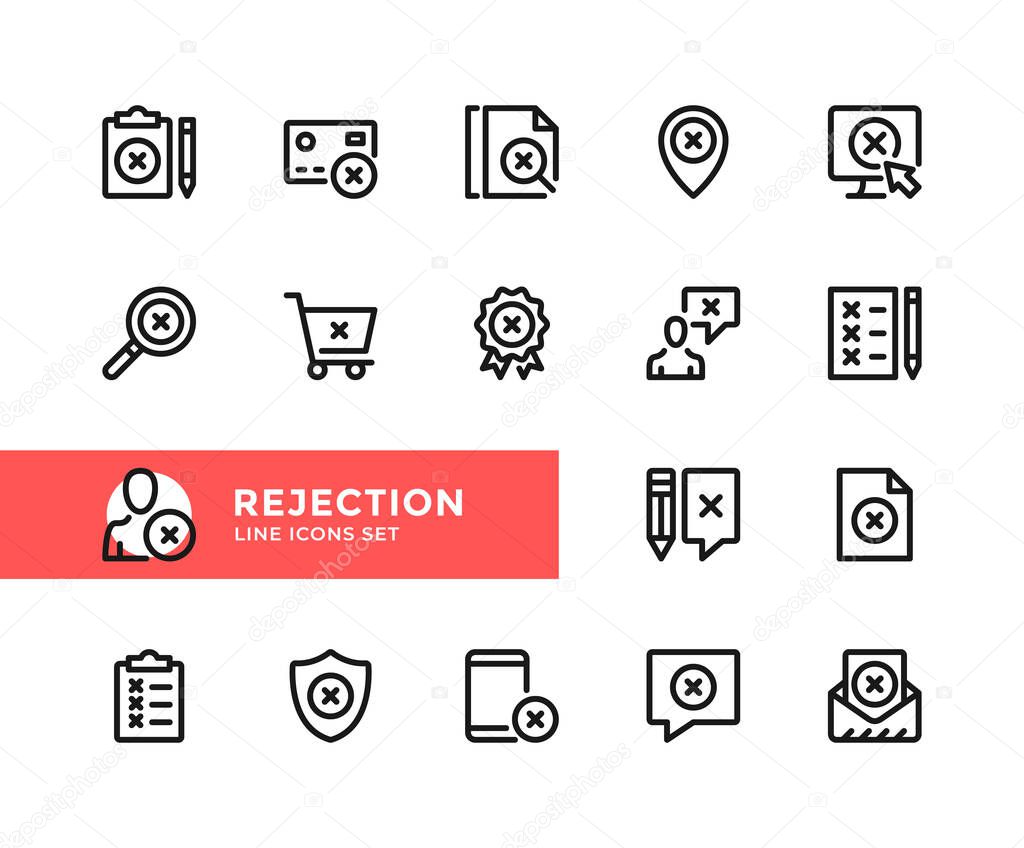 Rejection vector line icons. Simple set of outline symbols, graphic design elements. Pixel Perfect