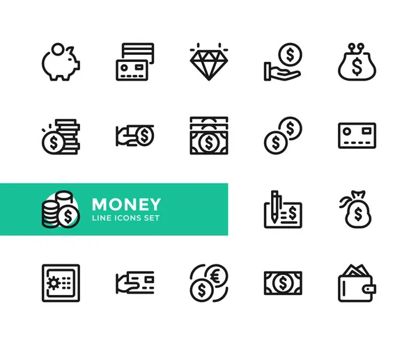 Geld Vectorlijn Iconen Eenvoudige Set Van Outline Symbolen Grafisch Ontwerp — Stockvector
