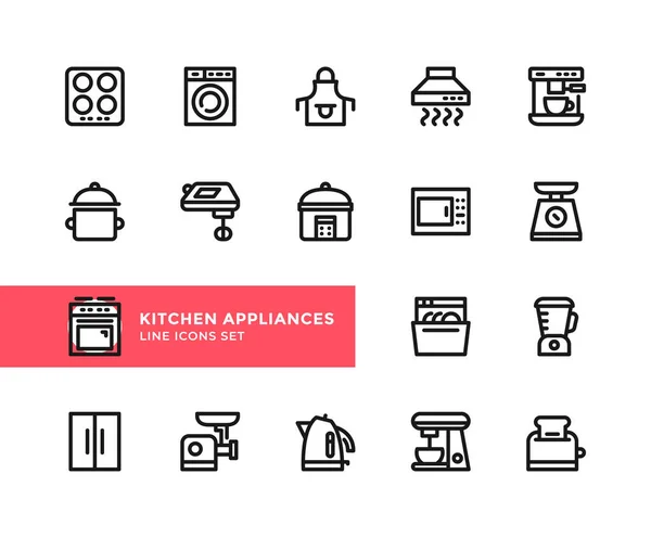 Cozinha Eletrodomésticos Ícones Linha Vetorial Conjunto Simples Símbolos Contorno Elementos —  Vetores de Stock