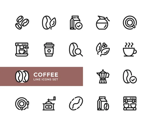 Kaffe Vektor Linje Ikoner Enkel Uppsättning Skisssymboler Grafiska Designelement Pixel — Stock vektor