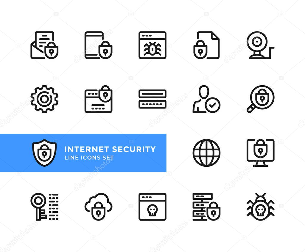 Internet security vector line icons. Simple set of outline symbols, graphic design elements. Pixel Perfect