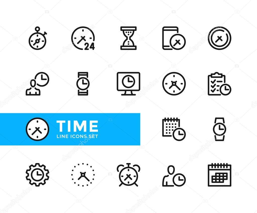 Time vector line icons. Simple set of outline symbols, graphic design elements. Pixel Perfect