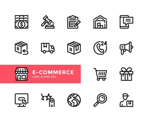 Commerce Vectorlijn Iconen Eenvoudige Set Van Outline Symbolen Grafisch Ontwerp — Stockvector