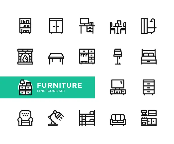 Iconos Línea Vectores Muebles Conjunto Simple Símbolos Contorno Elementos Diseño — Vector de stock
