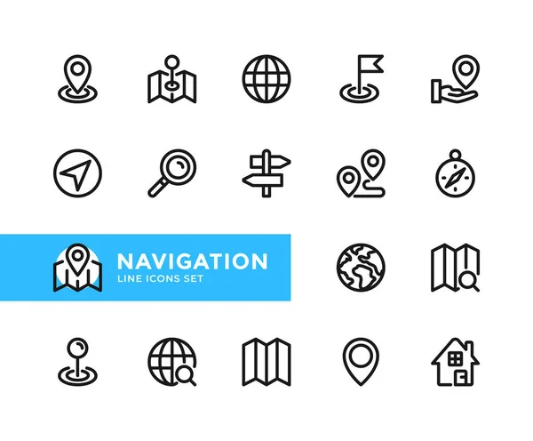 Icônes Ligne Vectorielle Navigation Ensemble Simple Symboles Contour Éléments Conception — Image vectorielle