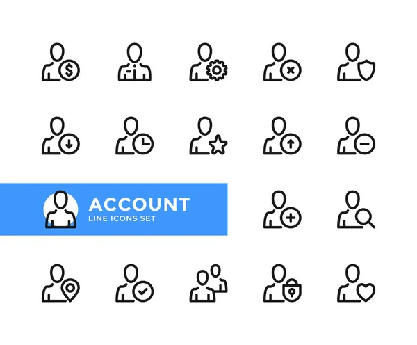 Icone Della Linea Vettoriale Dell Account Semplice Insieme Simboli Contorno — Vettoriale Stock