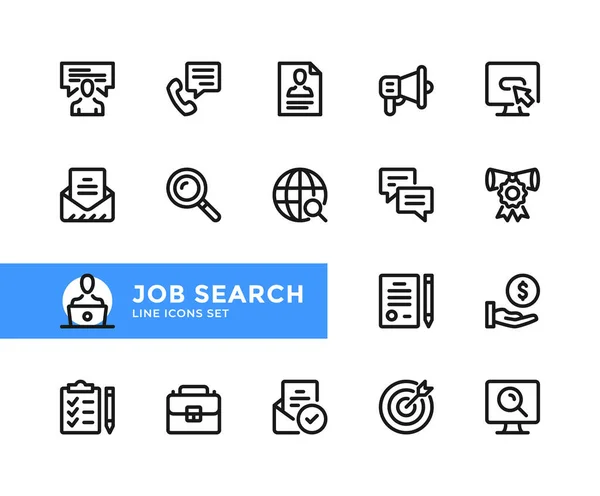 Búsqueda Empleo Iconos Línea Vectorial Conjunto Simple Símbolos Contorno Elementos — Archivo Imágenes Vectoriales