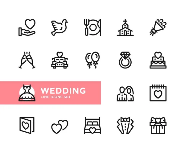 Ícones Linha Vetorial Casamento Conjunto Simples Símbolos Contorno Elementos Design — Vetor de Stock