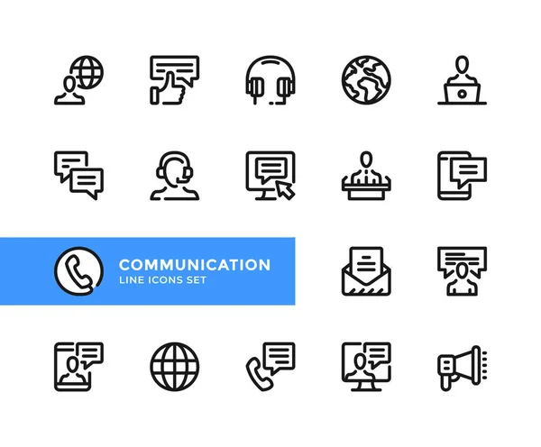 Iconos Línea Vectorial Comunicación Conjunto Simple Símbolos Contorno Elementos Diseño — Vector de stock