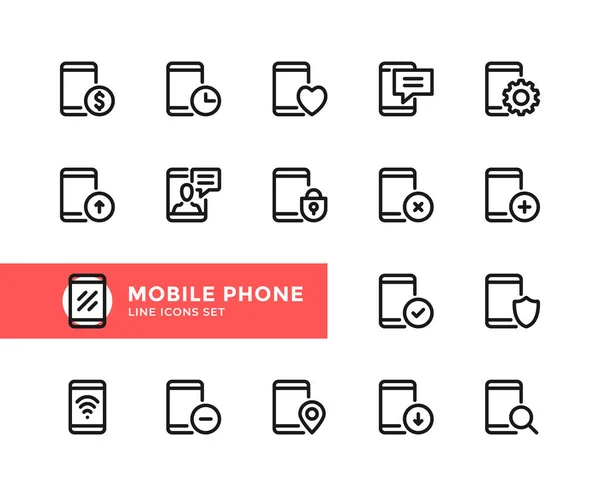 Icônes Ligne Vectorielle Téléphone Mobile Ensemble Simple Symboles Contour Éléments — Image vectorielle