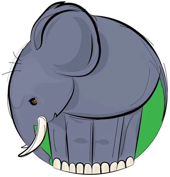 Vector Illustration Design Hand Drawn Grey Elephant Green Circle Isolated — Stock Vector