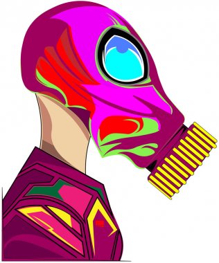 Pembe maske izole arka plan üzerinde göz alıcı bir kız güzel vektör çizim.