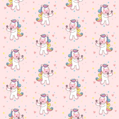 Şirin Tekboynuzlu At Maracas 'ı kusursuz oynuyor, tişört için iyi..