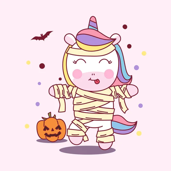 Lindo unicornio uso momia traje en halloween fiesta ilustración — Foto de Stock