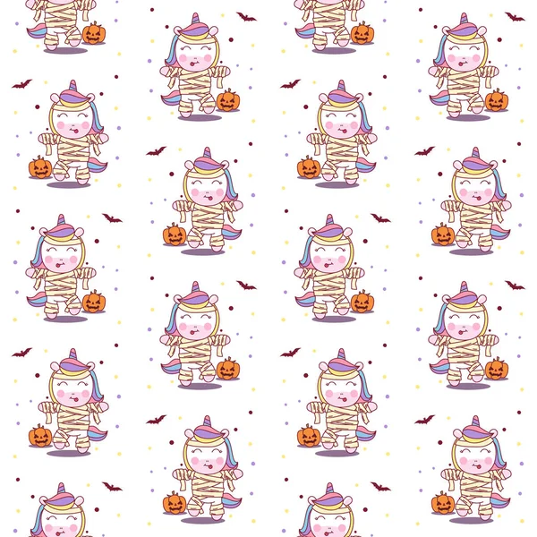 Niedliche Einhorn Verwenden Mumienkostüm Halloween Party Nahtloses Muster — Stockfoto