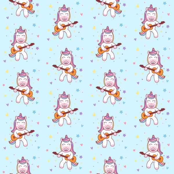 Cute Unicorn Playing Guitar seamless pattern Illustration, ready for print — ストック写真