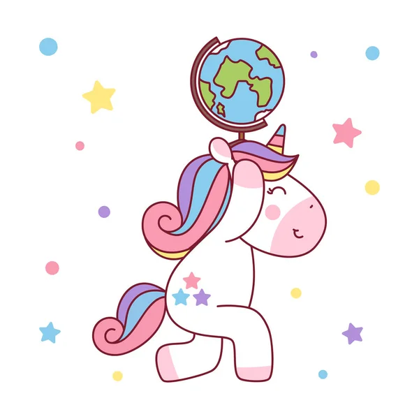 Unicorn holding up the world Globe illustration — Stock Photo, Image