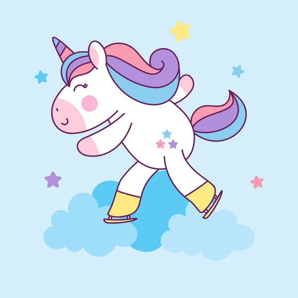 Cute Unicorn Ice Skating. Sport Character Illustration — ストック写真