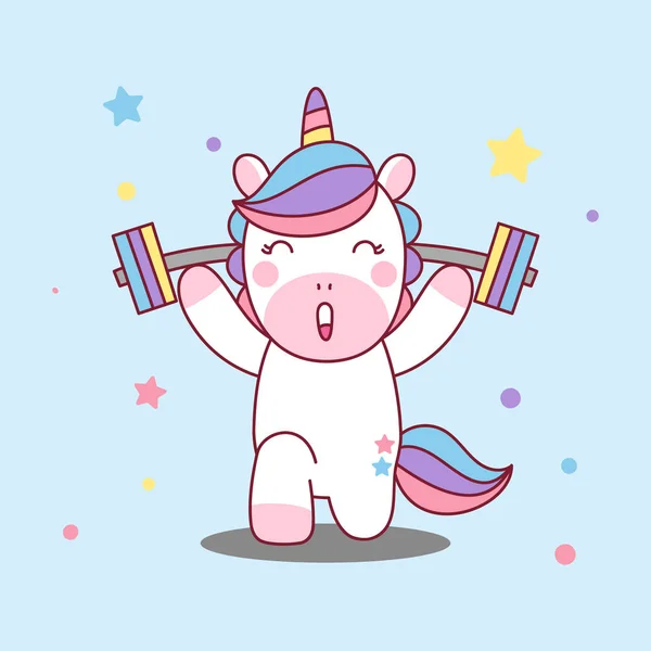 Unicorn Lifts Barbell Healthy Body — Stock Vector