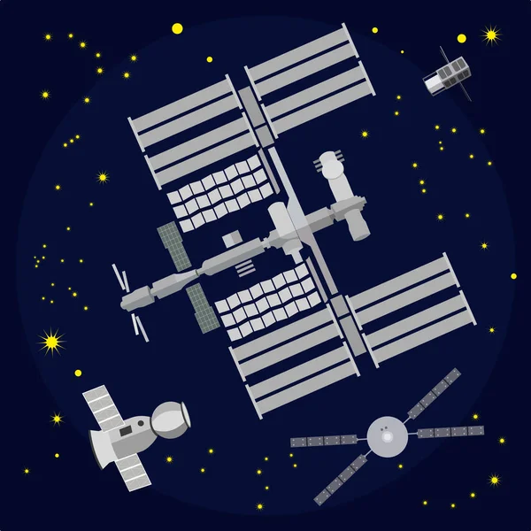 Плоская векторная иллюстрация Международной космической станции — стоковый вектор