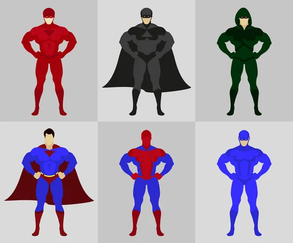 Супергеройські костюми плоскі Векторні ілюстрації — стоковий вектор