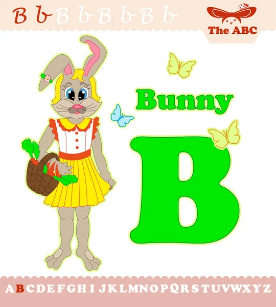 Lettera B con coniglietto per libro ABC — Vettoriale Stock