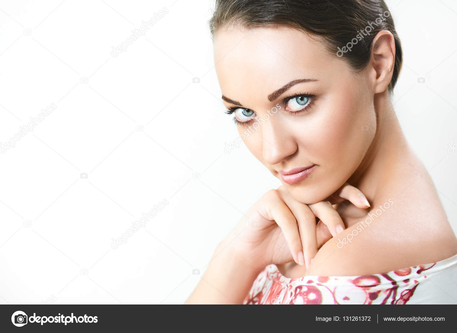 Portrait Pretty Girl With Big Eyes And Dark Eyebrows With Nake Stock Photo Portrait Pretty Girl With Big Eyes And Dark Eyebrows With Nake Stock Photo