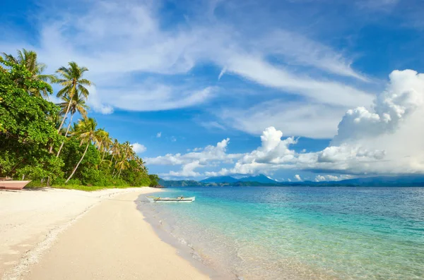 Plage tropicale avec palmier et mer turquoise — Photo