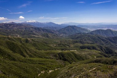 Breathtaking view of the San Bernardino Valley from the San Bernardino Mountains with Santa Ana Mountains visible in the distance, Rim of the World Scenic Byway, San Bernardino County, California clipart