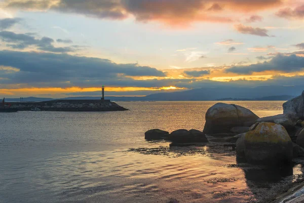 Vilaxoan fiskehamn vid solnedgången — Stockfoto