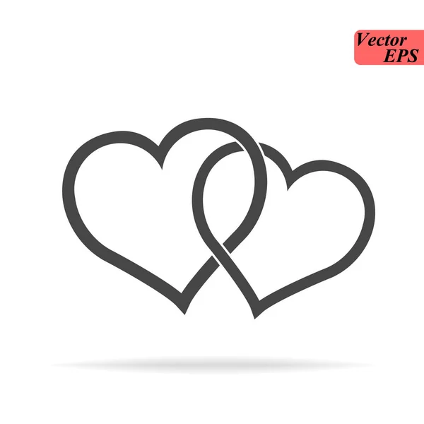 Zwei Herzen - schwarzes Vektorliniensymbol auf weißem Hintergrund — Stockvektor