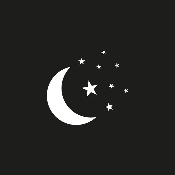 Ay ve yıldız ikonu. Beyaz zemin üzerinde siyah ile düz vektör illüstrasyonu. Telifsiz Stok Illüstrasyonlar