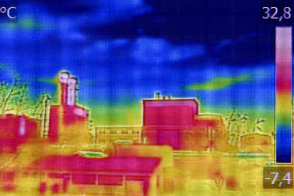 Infrared thermovision image showing lack of thermal insulation o — Stock Photo, Image